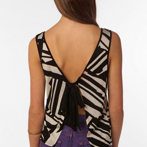 Bycorpus Open Back Tank Top Tie Back Small Black Cream - Picture 1 of 5